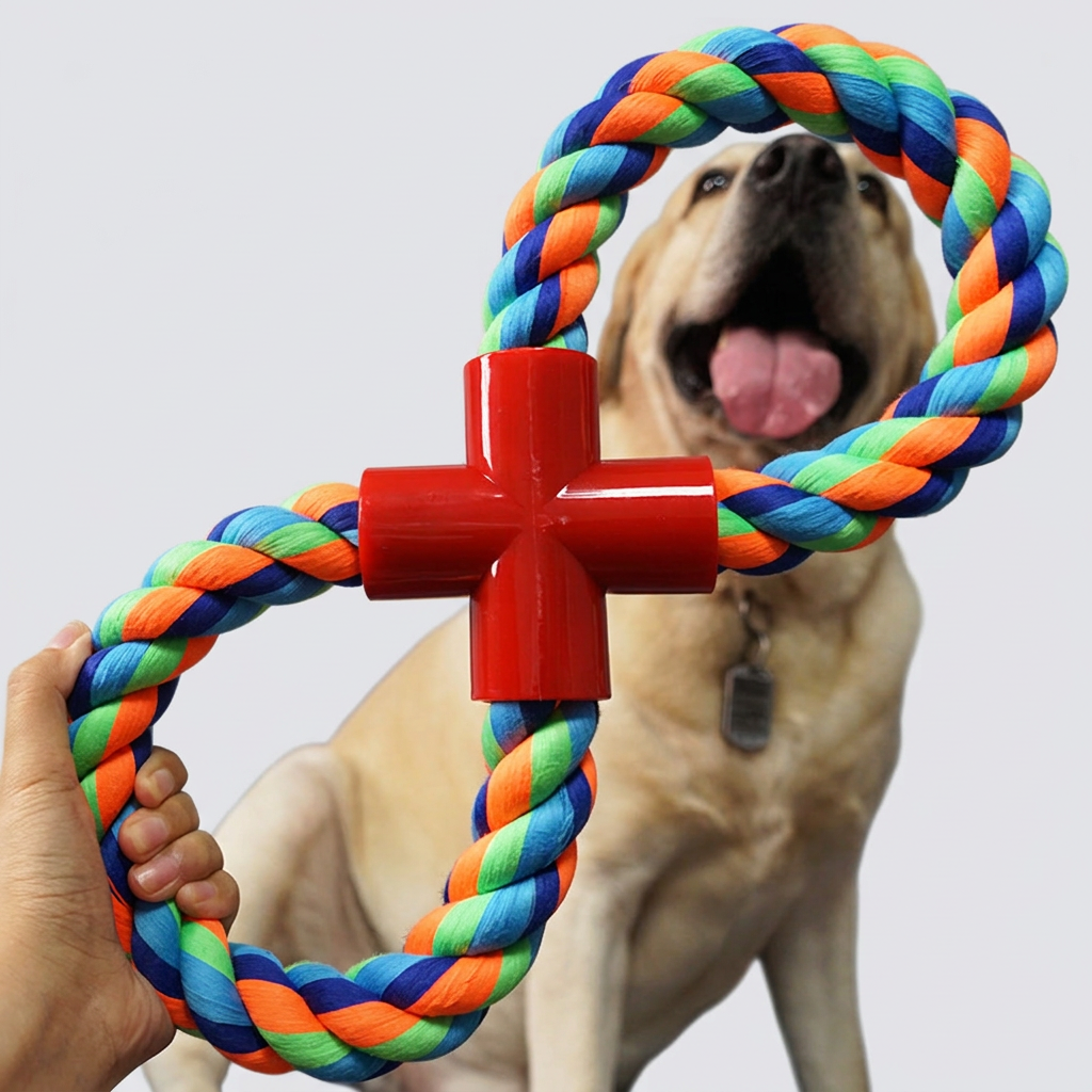 Double-loop toy with dog