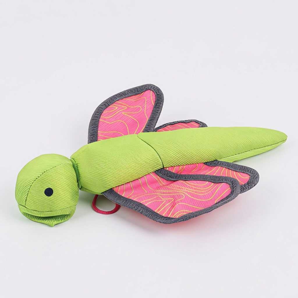 Green flying toy angled view