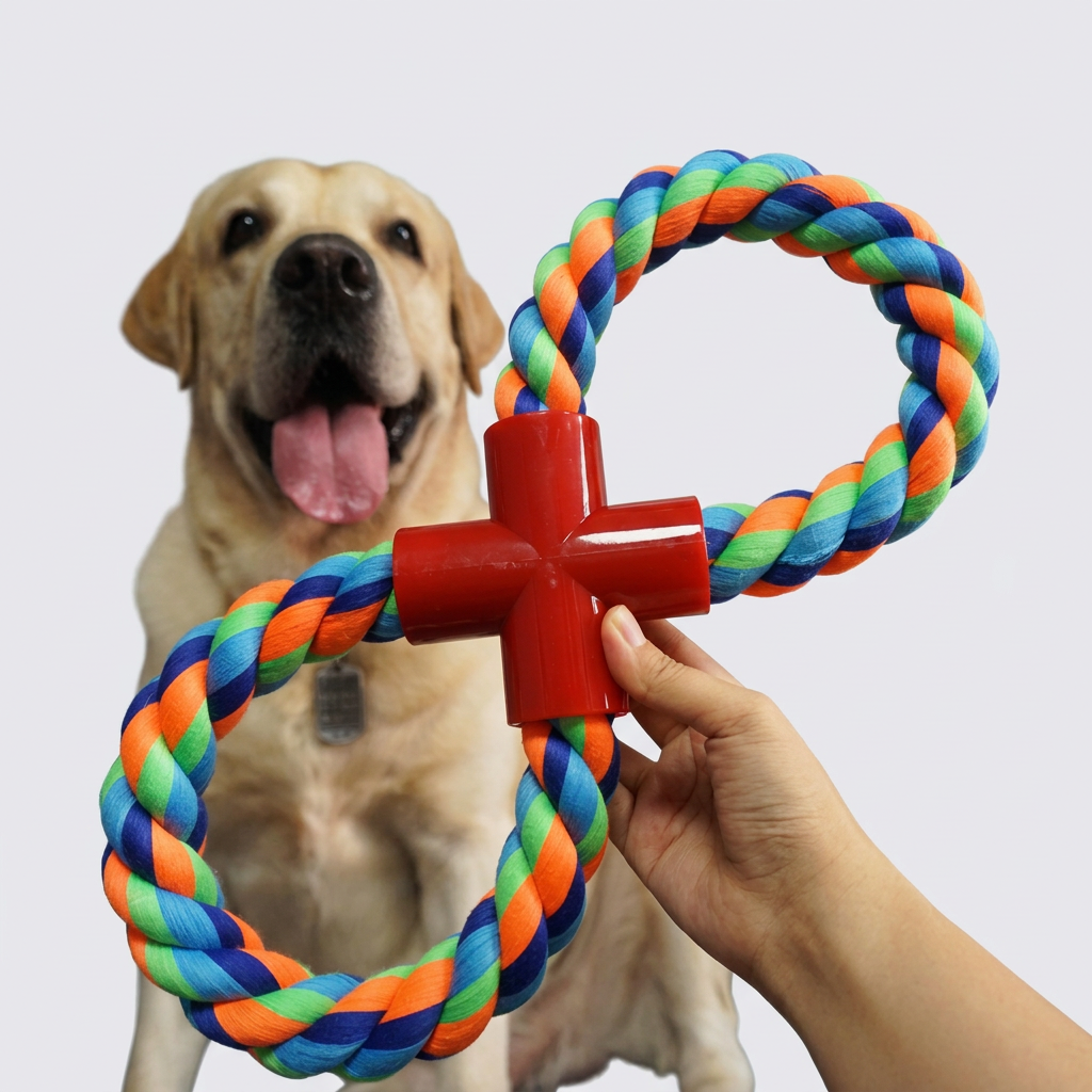 Rope toy close-up with dog